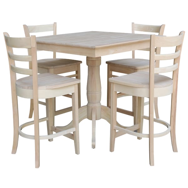 International Concepts 36 in. x 36 in. Square Top Pedestal Table With 4 Counter Height Stools Set of 5 K-3636TP-6B-S6172-4 - main